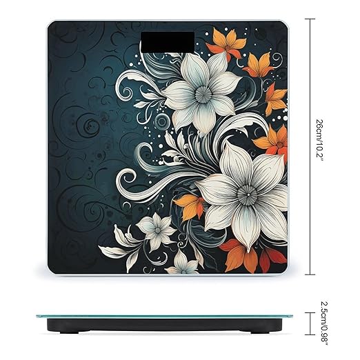 Novelty Boho Abstract Flowers Scale for Body Weight Highly Accurate Digital Bathroom Scale Sturdy Tempered Glass Weighing Scales with LCD Display Fashion Body Fat Smart Scales 400lb