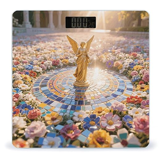 Mosaic Flower Sea with Angel Weight Scale Large Digital Bathroom Scales with Bright LED Display Non Slip Digital Scale and Step On Fashion Weighing Machine for Body