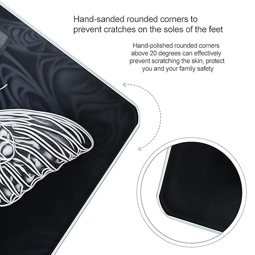 White Butterfly on Black Background Smart Scale for Body Weight Accurate Bathroom Scale with LED Display Digital Weight Scales Weighing Machine High Precision Scales for Bath Home