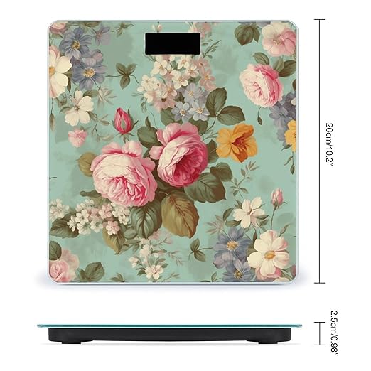 Vintage Floral Flowers Bathroom Scale Large LCD Backlight Display Digital Scale Rounded Corners Body Scales Automatic Power On/Off Bathroom Scales for Home Bedrooms