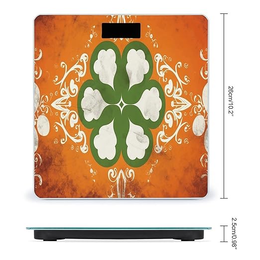 Green and White Pattern Scale for Body Weight Anti-Slip Tempered Glass Digital Bathroom Scales Clear LCD Display Weighing Scale Safe Rounded Corners Smart Scales