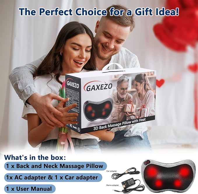 Massage Pillow Neck and Back Massager with Heat Shiatsu Massage Pillow for for Back Shoulder Leg Foot Gift for Men Women Mom Dad Stress Relax at Home Office and Car