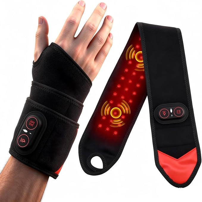 Rechargeable Adjustable Electric Wrist Massager Cordless Wrist Heating Pad Massager Muscle Stimulator with 8 Modes 30 Intensity Wrists Tendon Heating Pad for Hand Relaxing (B1)