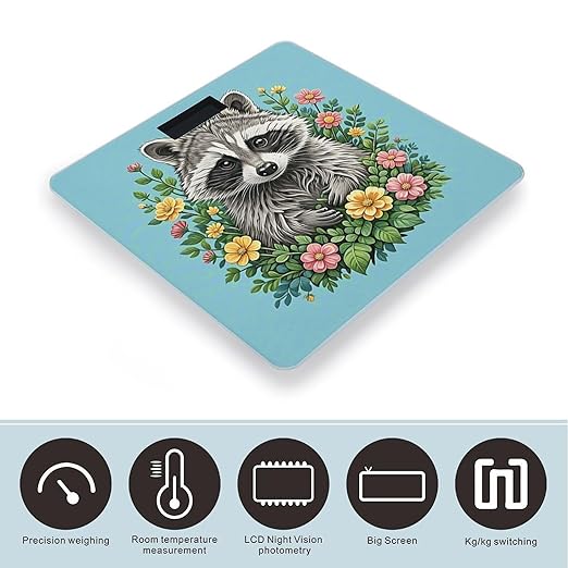Raccoon Bathroom Scale for Body Weight LCD Display Digital Bathroom Scale Tempered Glass Bathroom Weight Scales Fashion Smart Scales for Home Bedroom 400 Lb