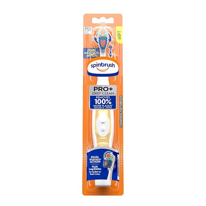 Spinbrush Pro+ Deep Clean Battery Toothbrush for Adults Soft Bristles Batteries Included