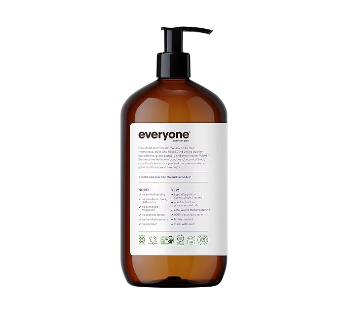 Everyone 3-in-1 Soap Body Wash Bubble Bath Shampoo 32 Ounce (Pack of 2) Vanilla and Lavender Coconut Cleanser with Organic Plant Extracts and Pure Essential Oils (Packaging May Vary) (Pallet)