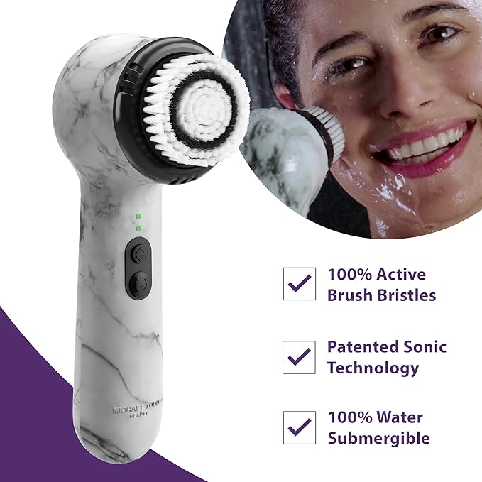 Michael Todd Beauty Soniclear Allure 2024 Best of Beauty Winner Facial Cleansing + Exfoliation Brush System with Antimicrobial Protected Bristles 4 speeds Serum Infusion Head + Travel Case