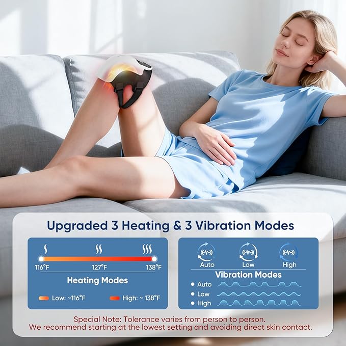 Knee Massager Cordless Heated Knee Massager with 3 Heating Levels 3 Vibration Modes LED Screen &amp Adjustable Straps Portable Massage with Heat for Knee Discomfort Ideal Gift for Men Women
