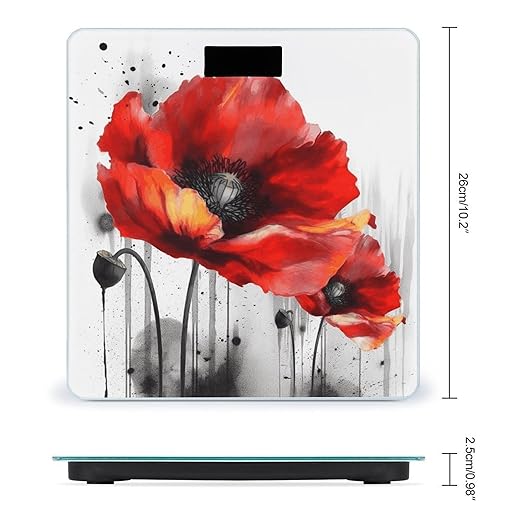 Beautiful Poppy Flower Ink Weight Scale Large Bathroom Scales Digital Weight with Bright LED Display Non Slip Automatic Weighing Scale Fashion Weighing Machine for Body