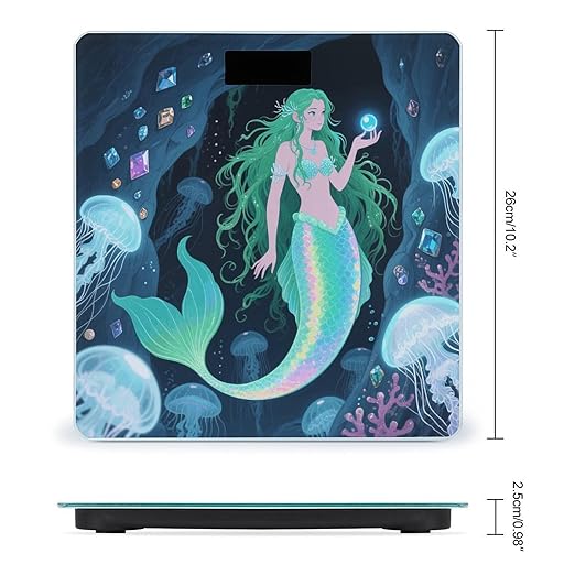 Mermaid in The Mysterious Cave Weight Scale Large Digital Bathroom Scales with Bright LED Display Non Slip Digital Scale and Step On Fashion Weighing Machine for Body