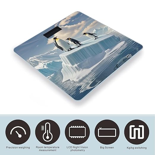 Penguins On The Iceberg Scale for Body Weight Accurate Digital Bathroom Scale Toughened Glass High Precision Scales Smart Weight Scales with Large LCD Backlight Display Weighing Machine