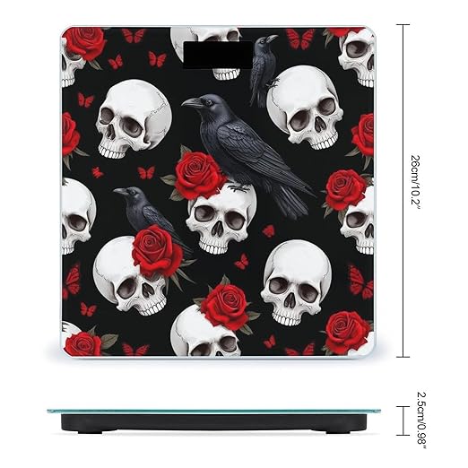 Digital Bathroom Weighing Scale Energy Saving Scale Smart Scale for Body Weight Gothic Raven Red Rose Flowers Skull Floral