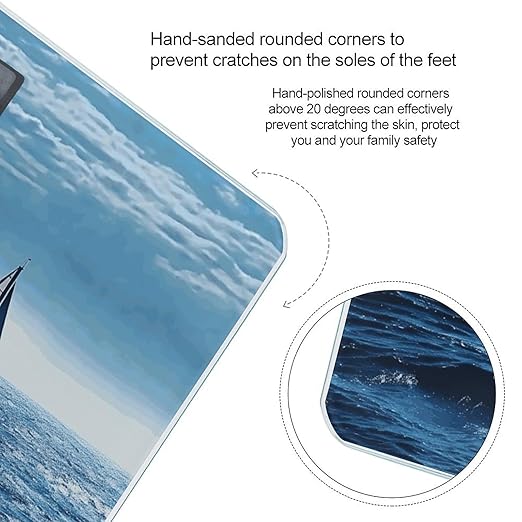 Blue Sea Sailboat Scale for Body Weight Anti-Slip Tempered Glass Digital Bathroom Scales Clear LCD Display Weighing Scale Safe Rounded Corners Smart Scales