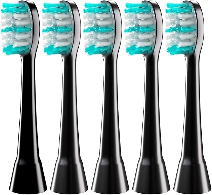 Compatible for AquaSonic Electric Toothbrush Replacement Brush Head Set (5-Pack) Soft Bristles(Black)