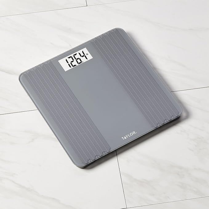 Taylor Glass Textured Paint Herringbone Design Digital Bathroom Scale Gray 5273274