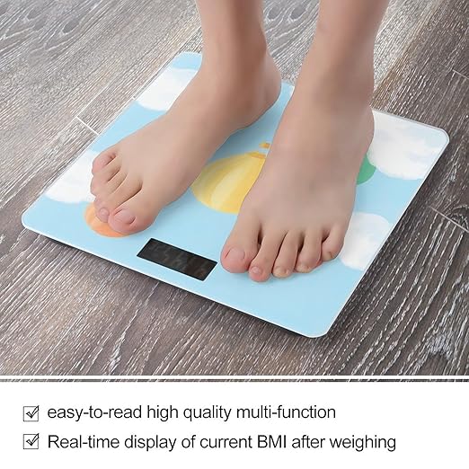 Watercolor Hot Air Balloons and Clouds Weight Scale Cute Bathroom Scale for Body Highly Accurate Digital Weighing Machine for People Compact LCD Display Scales with Sturdy Toughened Glass Scales