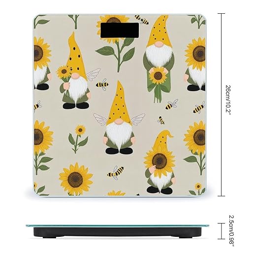 Energy Saving Scale Bathroom Weighing Scale Smart Scale for Body Weight Digital Gnomes Bees and Sunflowers