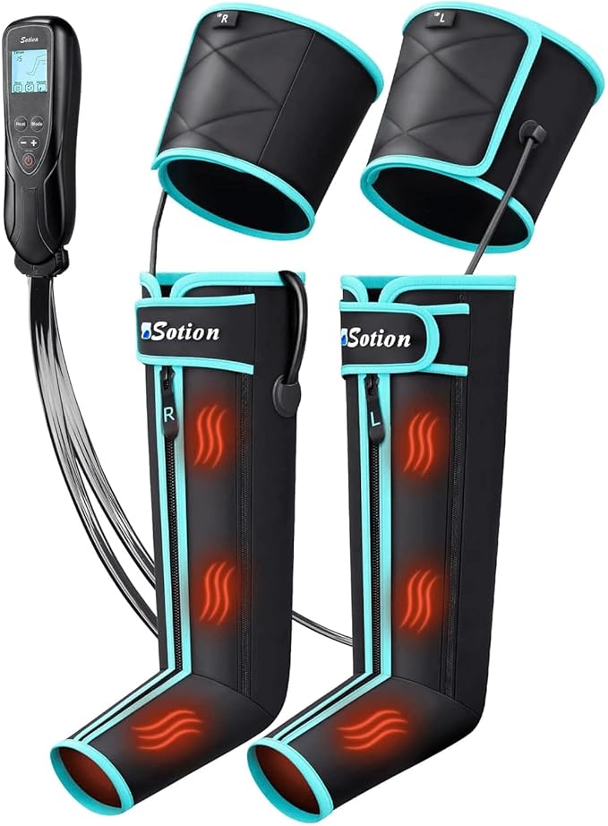 Leg Massager for Circulation and Pain Relief FSA HSA Eligible Air Compression Foot Massager with 3 Heat Levels 4 Modes 4-in-1 Foot Calf Knee &amp Thigh Knee Heating Therapy Gift for Mom Dad