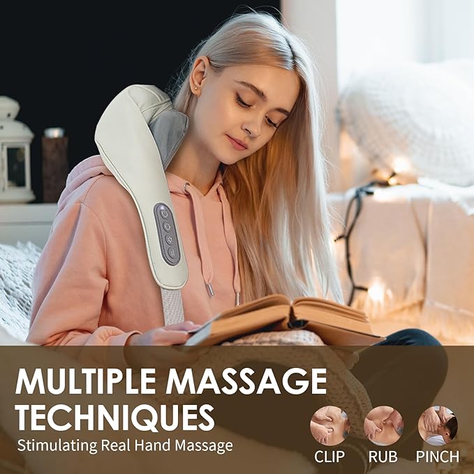 Therapexa Neck &amp Shoulder Massager Back Massager for Pain Relief Deep TissueMassager for Neck and Shoulder PainBack Massager with Heat. (Beige)