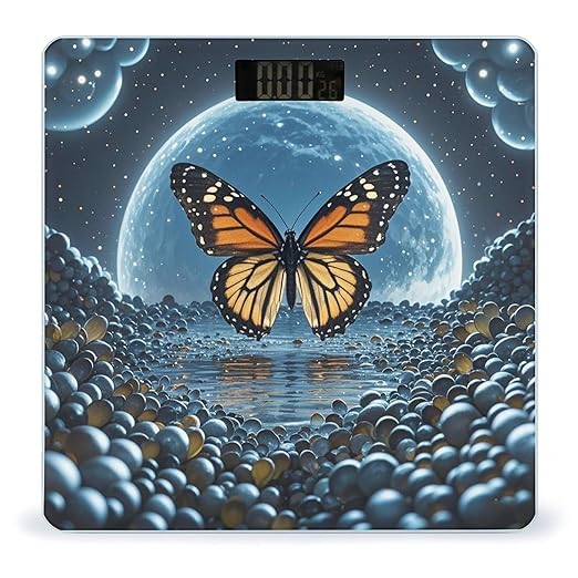 Flying Butterflies Bathroom Scale for Body Weight Bathroom Weighing Scales with Back Lit LED Display Sturdy Tempered Glass Body Weight Bathroom Scale 400lb Weighing