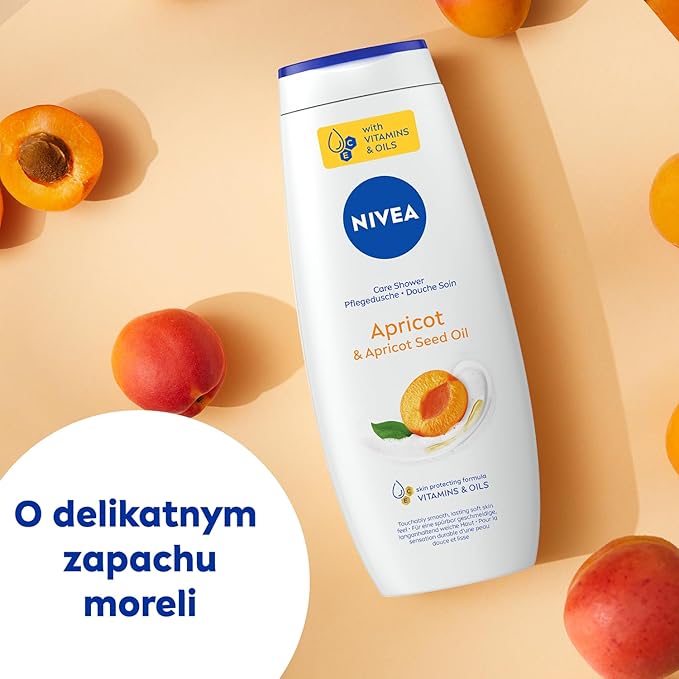 NIVEA Apricot &amp Apricot Seed Oil Nourishing Shower Gel for Women and Men 500 ml Mild Daily Body Cleanser with Vitamins C &amp E pH-Balanced Hydrating Formula for Smooth Skin