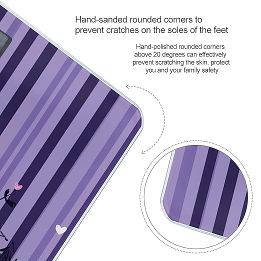 Purple Striped Panda Bathroom Scale Automatic Power On/Off Body Scales LCD Backlight Display Square Digital Scale Rounded Corners Bathroom Scales for Home Bedrooms