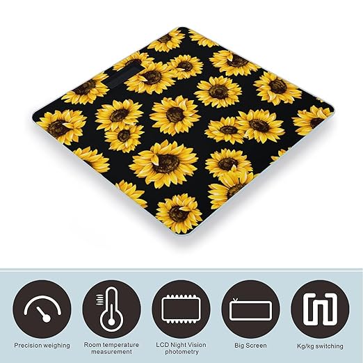 Yellow Sunflowers Smart Square Scale with Digital Display for Bathroom Scale