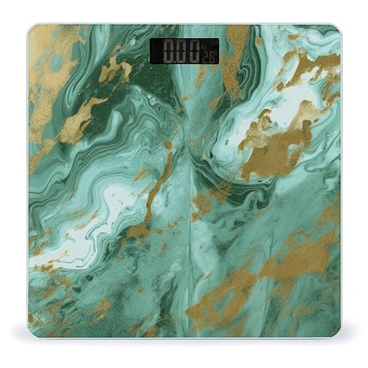 Green Gold Marble Digital Bathroom Scale for Body Weight with High Precision Digital Weighing Scale with BMI Clear LCD Display and Step-On Measures Weight Up to 180kg