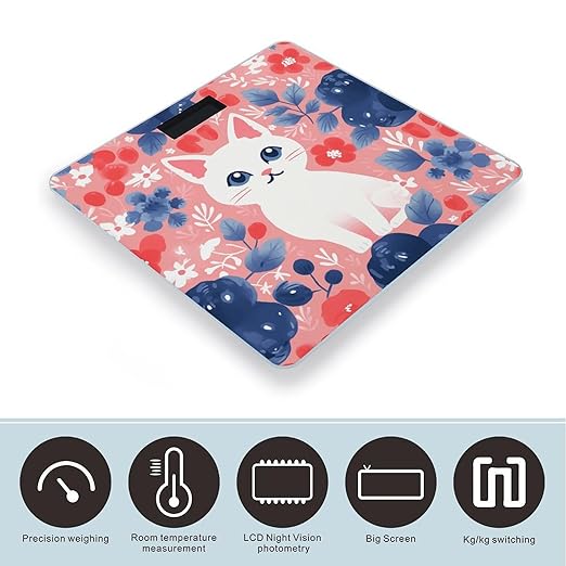 Berry Style and Cat Scale for Body Weight Digital Bathroom Scale Precision Smart Weighing Scales with Clear LED Display Accurate High Precision Scales Weighing Machine