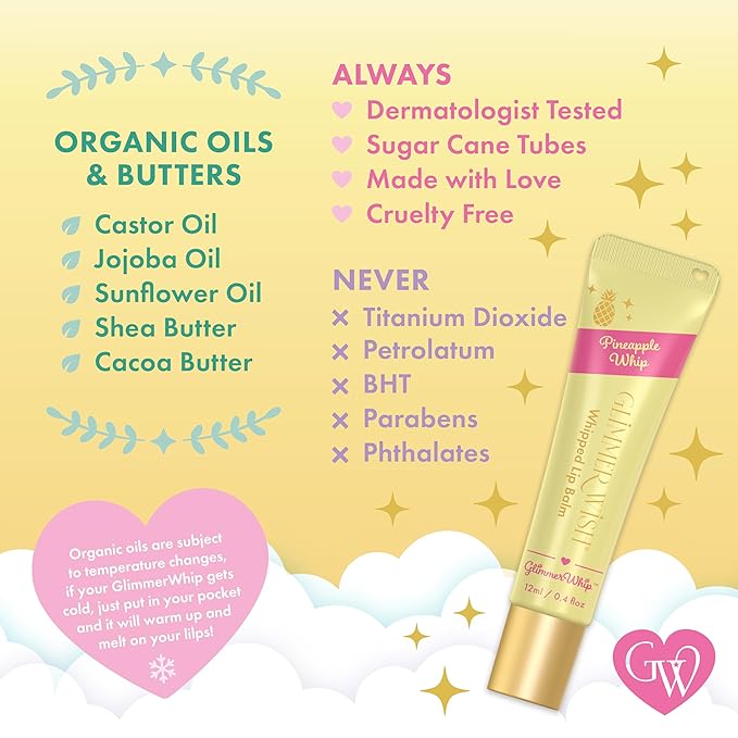 Glimmer Wish Mermaid Kids Bath &amp Lip Care Bundle – Gentle Sulfate-Free Body Wash (12 fl oz) + Glimmer Whip Hydrating Vegan Lip Balm Tropical Pineapple Scent
