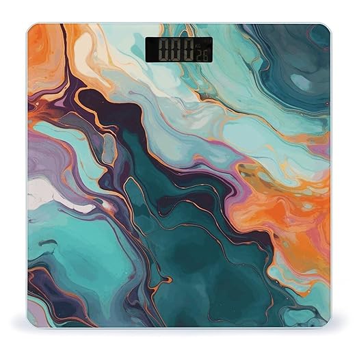 Colourful Marble Digital Bathroom Scale for Body Weight with High Precision Digital Weighing Scale with BMI Clear LCD Display and Step-On Measures Weight Up to 180kg