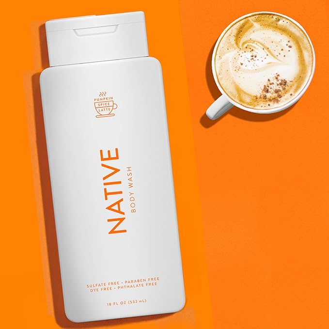 Native Body Wash with Naturally Derived Ingredients - Pumpkin Spice Latte - For Women &amp Men Sulfate Paraben &amp Dye Free Leaving Skin Soft and Hydrating | Fall Seasonal Scent Bundle 18 oz -