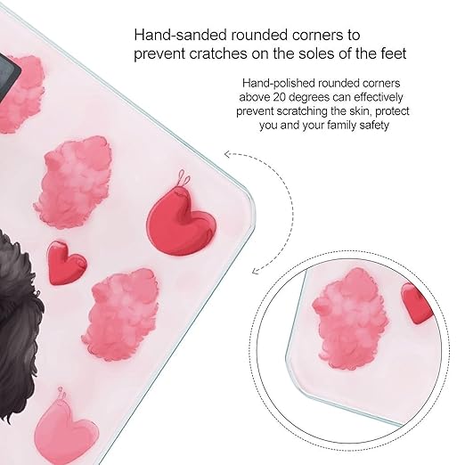 Pink Poodles Dogs Scale for Body Weight Sturdy Tempered Glass Weighing Scales with LCD Display Accurate Digital Bathroom Scale Convenient Body Fat Smart Scales 400lb