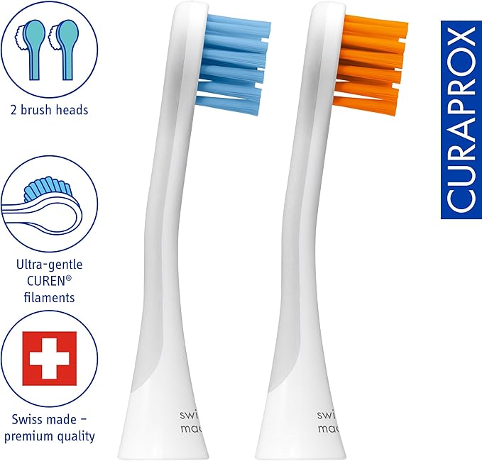 Curaprox Hydrosonic Brush Heads Rainbow Sensitive Duo – for Gentle Gum Care &amp Daily Cleaning | Blue/Orange 2-Pack | Compatible with All Curaprox Sonic Models | Swiss Made
