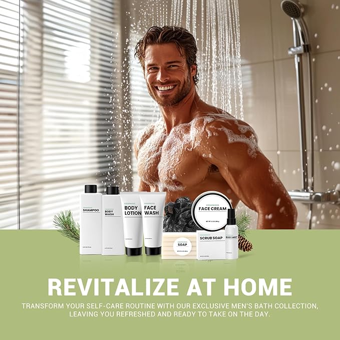 Gifts for Men 10Pcs Body Wash Seyts with Toiletry Bag Cedar Scents Brithday Gift Baskets for Men Christmas Fathers Day Gifts