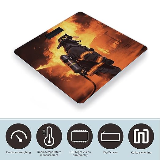 Firefighter Fireman Flame1 Weight ScaleClear LED Display Bathroom Digital Weighing ScaleTempered Glass Digital Bathroom Scale for Body Weight Capacity Up to 400 Lbs
