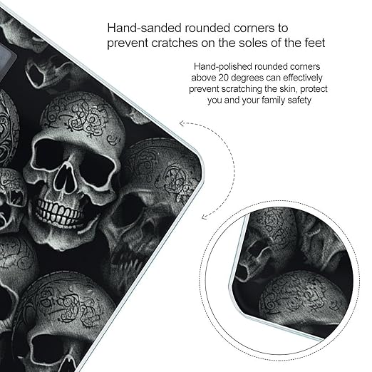 Black Skull Bathroom Scale for Body Weight LCD Display Digital Bathroom Scale Tempered Glass Bathroom Weight Scales Fashion Smart Scales for Home Bedroom 400 Lb