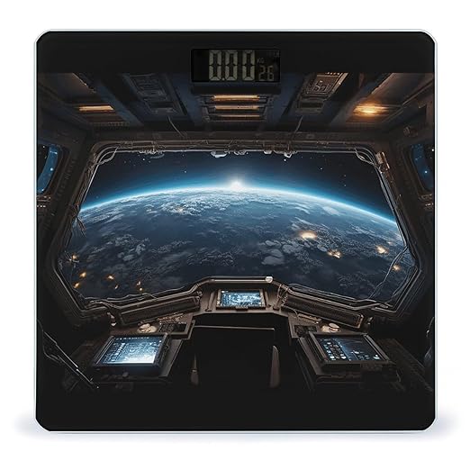 Outer Space Views from The Spaceship Digital Bathroom Scale for Body Weight Weighing Scale with Backlit LCD Display High Precision Measurements &amp Measures Weight Up to 180kg