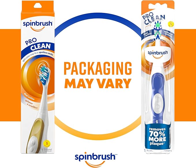 Spinbrush PRO CLEAN Battery Powered Toothbrush Soft Bristles 1 Count Gold or Blue Color May Vary
