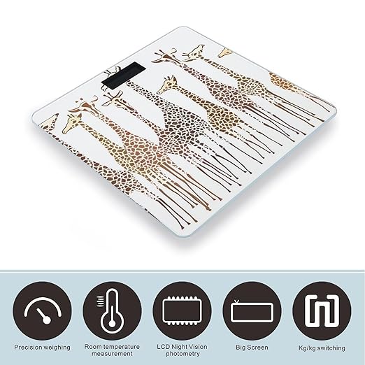 Cute Wild Cartoon Giraffes Scale for Body Weight Anti-Slip Sturdy Tempered Glass Weighing Machine Highly Digital Accurate Bright LCD Bathroom Scale for Household Gift