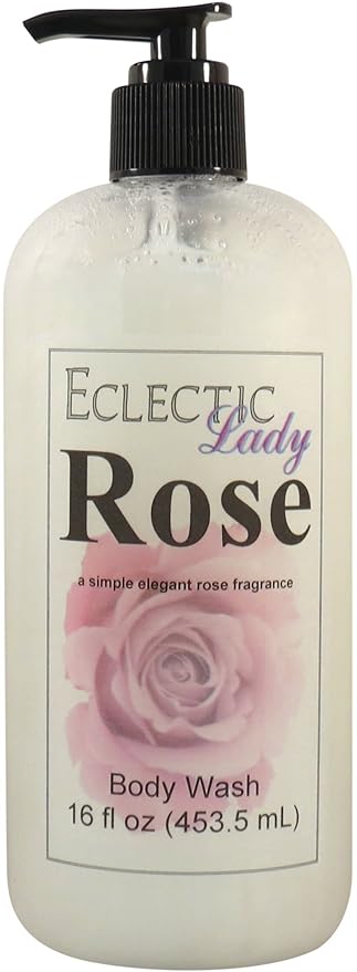Eclectic Lady Liquid Pearl Body Wash - Rose Scent 3-in-1 Use For Bubble Bath Hand Soap &amp Body Wash Phthalate-Free Rose Fragrance Handcrafted in USA (16 oz)