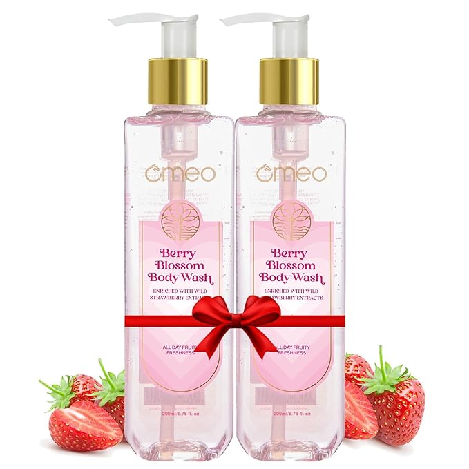 PRZX Berry Blossom Strawberry Body Wash Shower Gel for Women &amp Men 200 ml (Pack of 2) | Gentle Daily Cleanser with Strawberry Extract &amp Glycerine | Paraben-Free