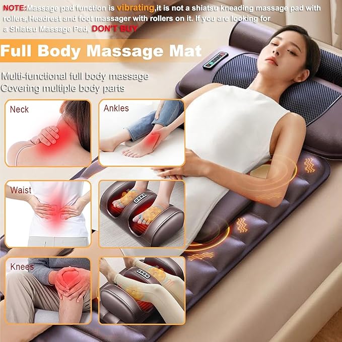 Beloving Full Body Massage Mat with Heat and Vibration 10-Node Back Massager with Foot Roller &amp Neck Pillow Multi-Zone Heating Pad for Muscle Relax at Home or Office