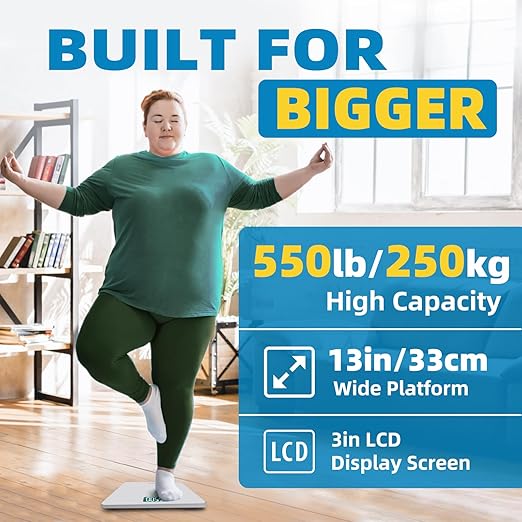 LEPULSE 550lb Bathroom Digital Scale for Body Weight BMI Extra Wide Platform High Capacity Large Backlit Display Most Accurate Bathroom Scale up to 550 lbs Weight Scale with APP 8mm Tempered Glass