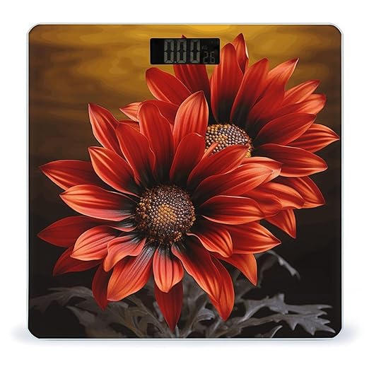 Red SunflowerScale for Body Weight with LCD High Precision Weighing Scales Fashion Sturdy Tempered Glass Weight Scales Easy-to-Read Digital Bathroom Scale for Daily 400lb