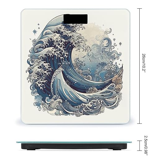 Blue Wave Style Bathroom Scale Automatic Power On/Off Body Scales LCD Backlight Display Square Digital Scale Rounded Corners Bathroom Scales for Home Bedrooms