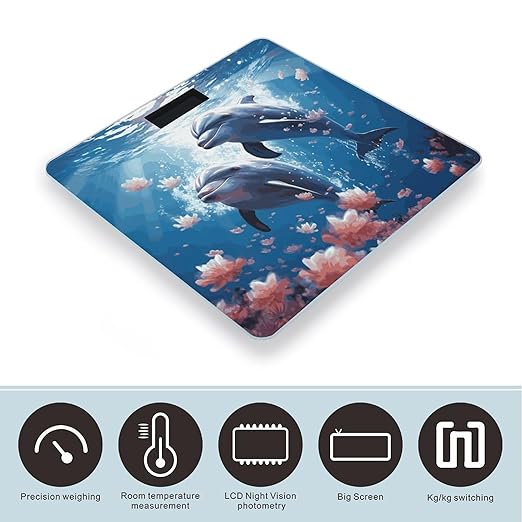Dolphins in Love Bathroom Scale for Body Weight Bathroom Digital Electronic Weighing Scale with Back Lit LED Display Sturdy Tempered Glass Weight Watchers Scales 400lb