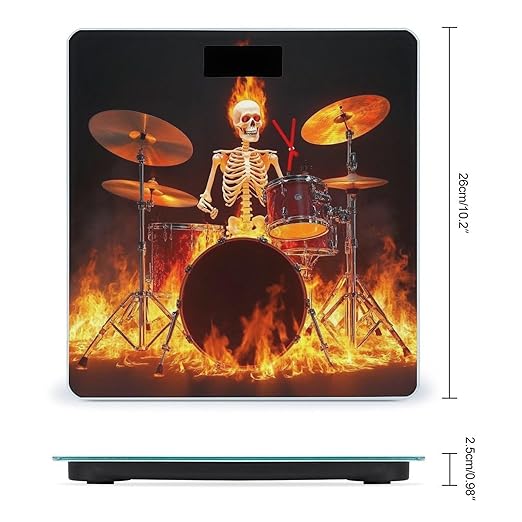 Smart Scale for Body Weight Digital Bathroom Weighing Scale Energy Saving Scale Rock Drum Fire Flame Skull Skeleton