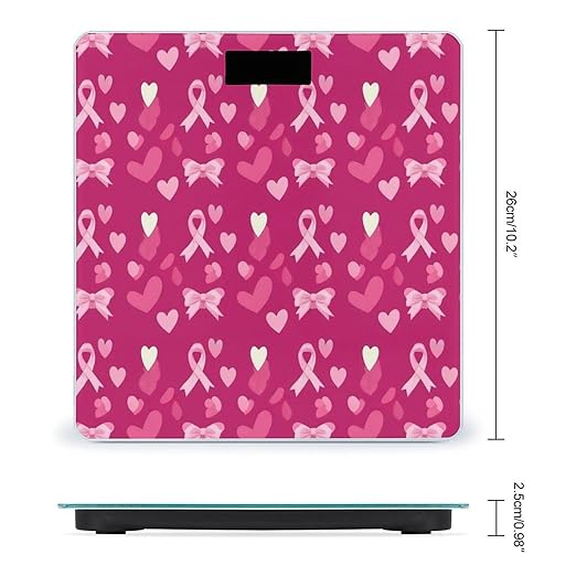 Smart Scale for Body Weight Automatic Switch Digital Bathroom Weighing Scale Love Heart Breast Cancer Awareness Ribbons