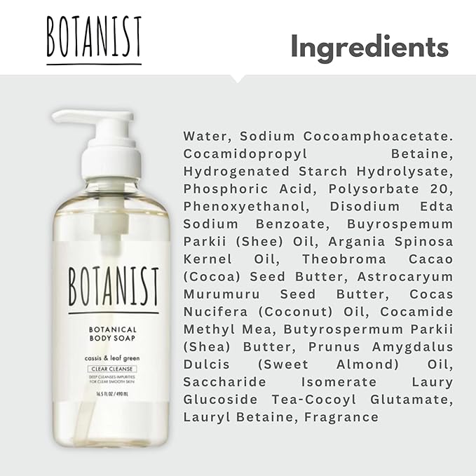 Botanist Mens Hypoallergenic Body Wash Full Body Wash by Squalane Shea Butter &amp Aloe Vera Shower Gel &amp Bath Soap from Japan Sulfate Free 16.5 Fl Oz Cassis &amp Leaf Green 3EA